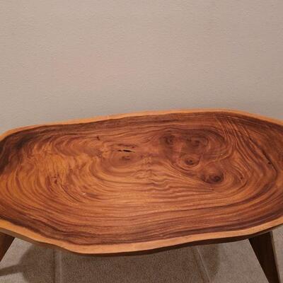 Lot 292: Mid Century Modern Planed Coffee Table (has a small ding in the varnish) 44.5" Ã— 22.5" Ã— 17" 