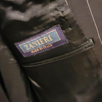 Lot 296: Italian Zenieri Mens Black with White Pen stripes Suit Size 42/36