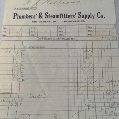 Lot 110 - 1912 Plumbers Supply Monthly Statement