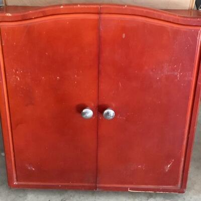 343 Brookstone Dart Board Cabinet with Dart Board and Darts