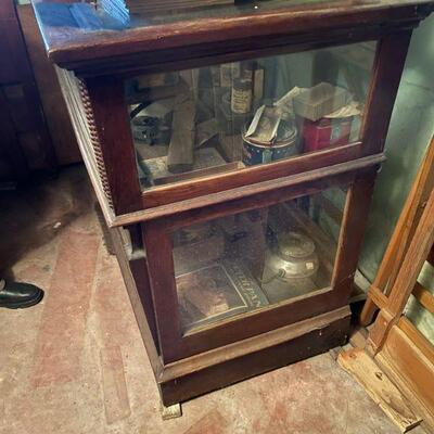Antique floor model display cabinet / glass top
