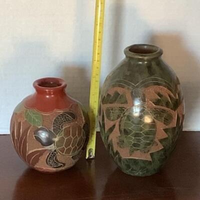 359 Two Signed Nicaraguan Etched Pottery Vases