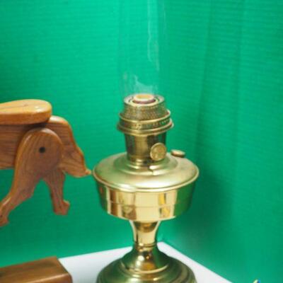 Lot 17 Wooden Horse, Aladdin brass lamp 