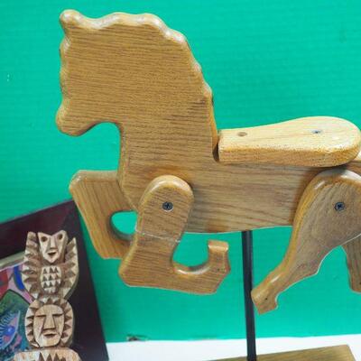 Lot 17 Wooden Horse, Aladdin brass lamp 