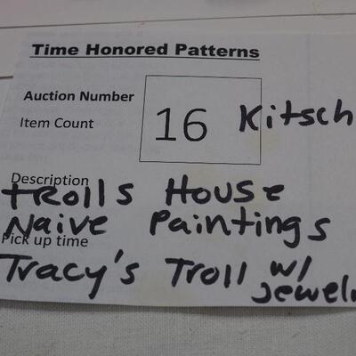 Lot 16 Troll House and Kitsch paintings, Disney animal figurines