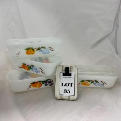 .35. VINTAGE | Four Fire King | Gay Fad Fridge Dishes | One Lid