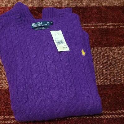 Lot 313: New w/ Tags RALPH LAUREN POLO Size Large Purple Sweater YELLOW HORSE LOGO