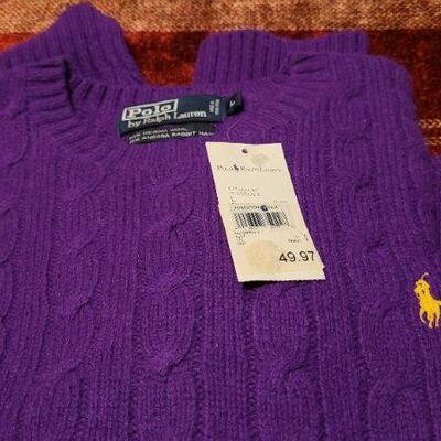 Lot 313: New w/ Tags RALPH LAUREN POLO Size Large Purple Sweater YELLOW HORSE LOGO