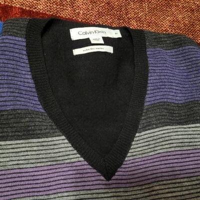 Lot 320: (2) Pre Owned CALVIN KLEIN Size Large & Medium Extra Fine Merino Wool Sweaters