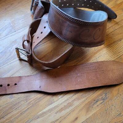 Lot 329: (3) Vintage Back Brace Leather Heavy Duty Weightlifting Belts 