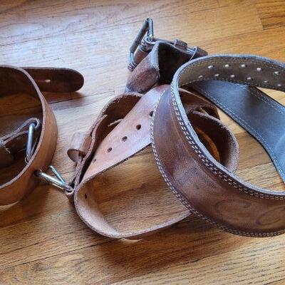 Lot 329: (3) Vintage Back Brace Leather Heavy Duty Weightlifting Belts 