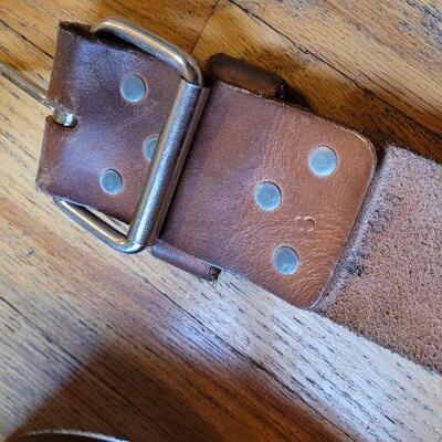 Lot 329: (3) Vintage Back Brace Leather Heavy Duty Weightlifting Belts 