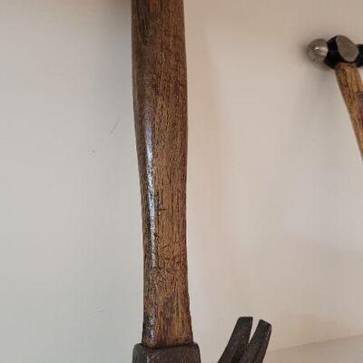 Lot 368: (3) Vintage Wood Handle Repair Tools - Hammers and Wrench