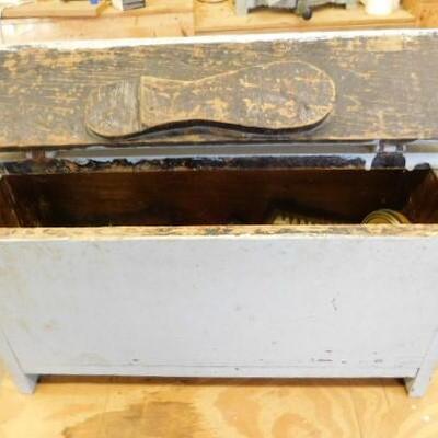 Vintage Hand Crafted Solid Wood Shoe Shine Box and Accessories 19
