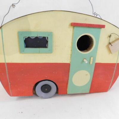 Hand Crafted Wood Travel Trailer Bird House with Clean Out Hatch 12