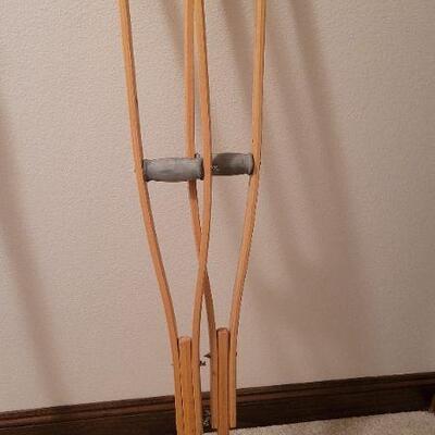 Lot 421: Vintage Adult Wood Crutches Pair 