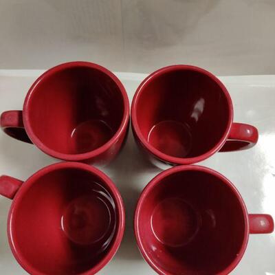 4 red coffee cups