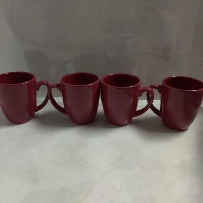 4 red coffee cups