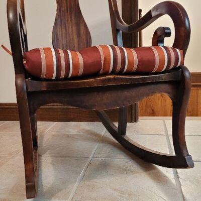 Lot 437: Vintage Wood Rocking Chair w/ Padded Cushion 