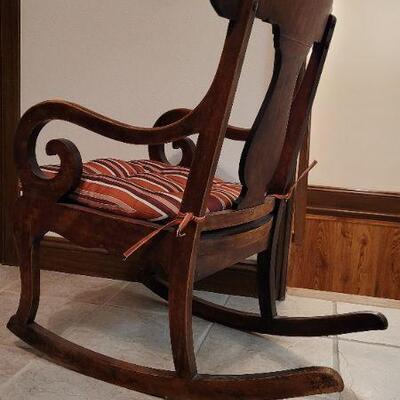 Lot 437: Vintage Wood Rocking Chair w/ Padded Cushion 