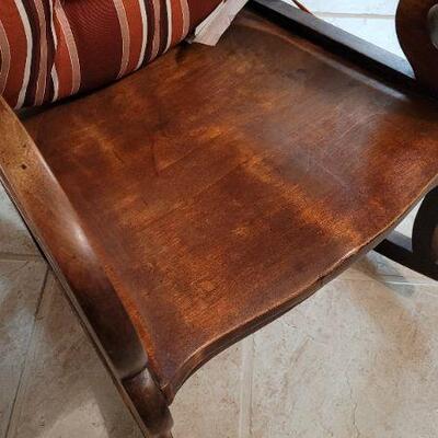 Lot 437: Vintage Wood Rocking Chair w/ Padded Cushion 