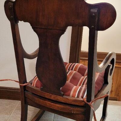 Lot 437: Vintage Wood Rocking Chair w/ Padded Cushion 