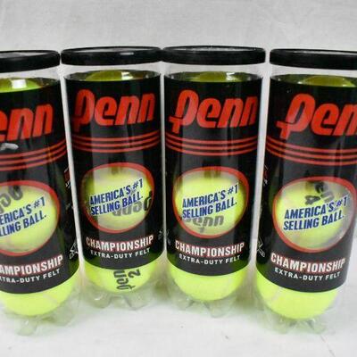 4 Bottles Penn Championship Extra Duty Felt Tennis Balls, 3 ball each - New