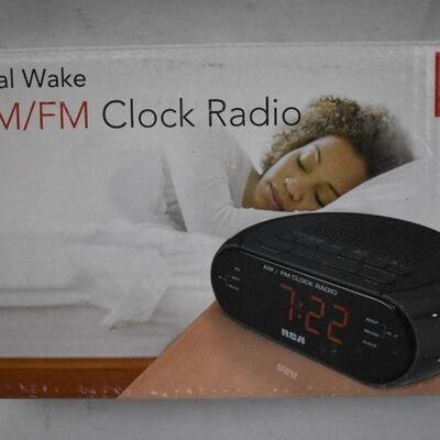 RCA RC205 Dual Alarm Clock Radio with Red LED & Dual Wake - New