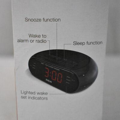 RCA RC205 Dual Alarm Clock Radio with Red LED & Dual Wake - New