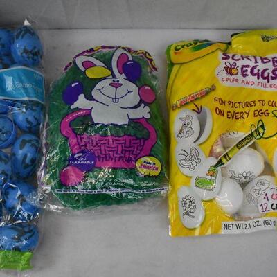 8 pc Easter: Football Basket, Earrings, Eggs, Grass, & Bags - New