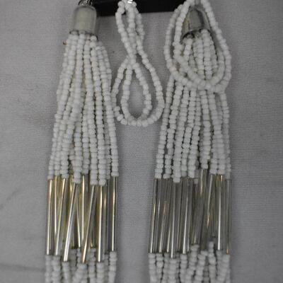 3 pc Costume Jewelry: White Bead Necklace/Earrings & Faux Pearls Necklace - New