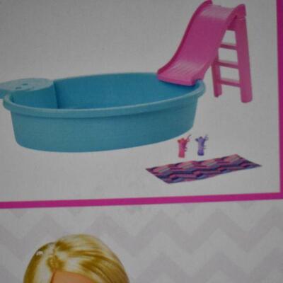 Barbie Estate with Brunette Barbie Pool, Slide & Accessories Doll Playset - New