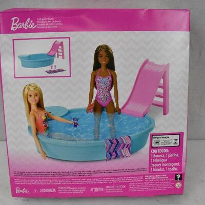 Barbie Estate with Brunette Barbie Pool, Slide & Accessories Doll Playset - New