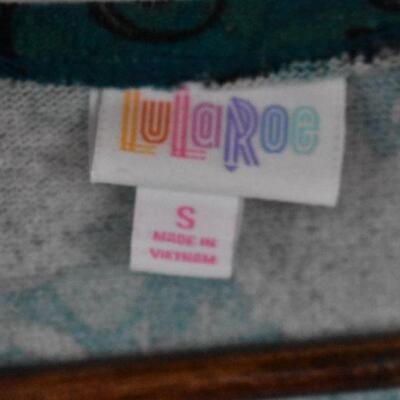 LuLaRoe Joy Long Sweater Vest. Blue Green w/ Gray & Black Floral, sz Small - New