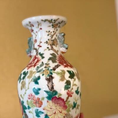 Antique Chinese Famille Rose Handled Vase 