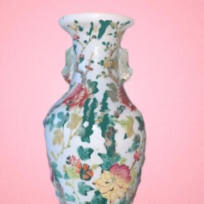 Antique Chinese Famille Rose Handled Vase 