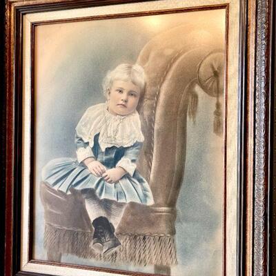 LOT 25 ANTIQUE VICTORIAN CHILD HAND TINTED PHOTO WOOD FRAME