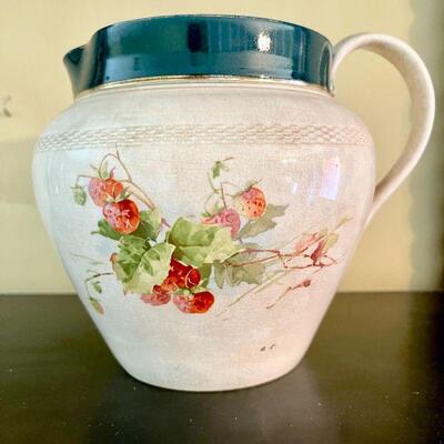 LOT 46  ANTIQUE ROUNDED PITCHER WITH STRAWBERRY MOTIF