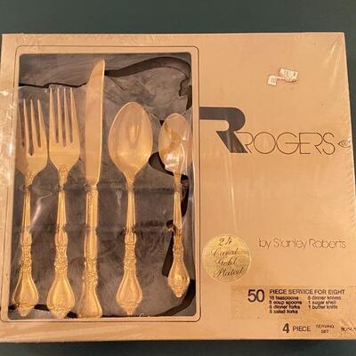 Vintage Rogers 24K Gold Plate Flatware 50 Piece Set BOXED YD#022-0169