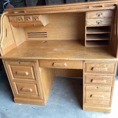 Lot 52  REPRODUCTION OAK ROLL TOP DESK
