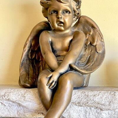 LOT 53   GOLD PAINTED PLASTER ANGEL SHELF SITTER