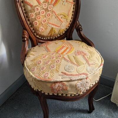Victorian Side Chair - Crewel Embroidered Seat & Back