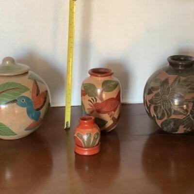 361  Four Etched Pottery Jose Lopez Gutierrez Nicaragua
