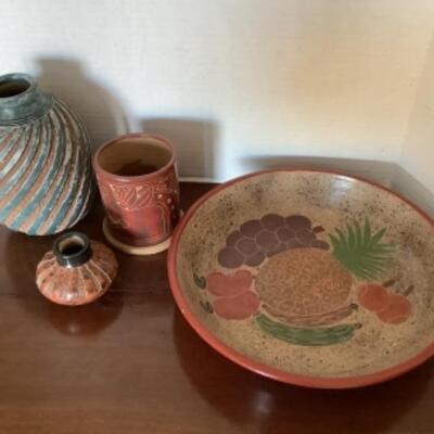 363 Four Pieces of Etched Pottery 