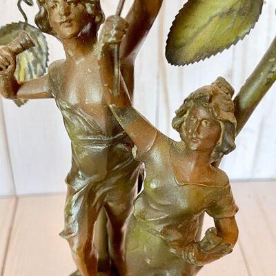 LOT 61  ANTIQUE ART NOUVEAU METAL FIGURAL TABLE LAMP BOY & GIRL 