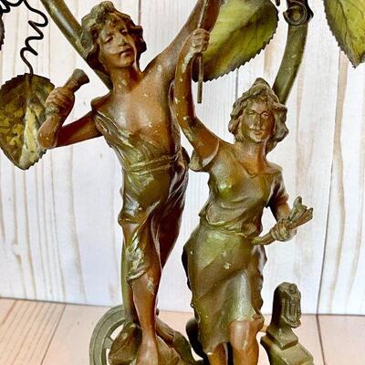 LOT 61  ANTIQUE ART NOUVEAU METAL FIGURAL TABLE LAMP BOY & GIRL 