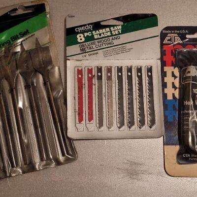 Lot 443: Assorted NEW Tools - Saw Blades, Wood Boring Bit Set and Hex Wrench Set