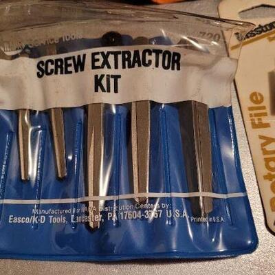 Lot 451: Assorted NEW Tools - 9 pc. Number Stamp Kit, Screw Extractor Kit, Rotary File and MORE 