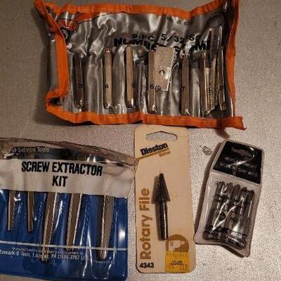 Lot 451: Assorted NEW Tools - 9 pc. Number Stamp Kit, Screw Extractor Kit, Rotary File and MORE 