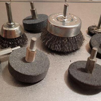 Lot 453: Assorted Vintage Wire Brush and Grinding Stone Drill Attachments 